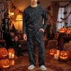 Men's Halloween Pajama Set Long Sleeve Long Pants with Crotch Buttons and Elastic Drawstring Waist
