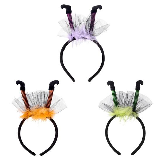 Witch Hair Hoop Witch Feet Feather Mesh Design Halloween Headband Adult Costume Parties Cosplay Dress Up Prop