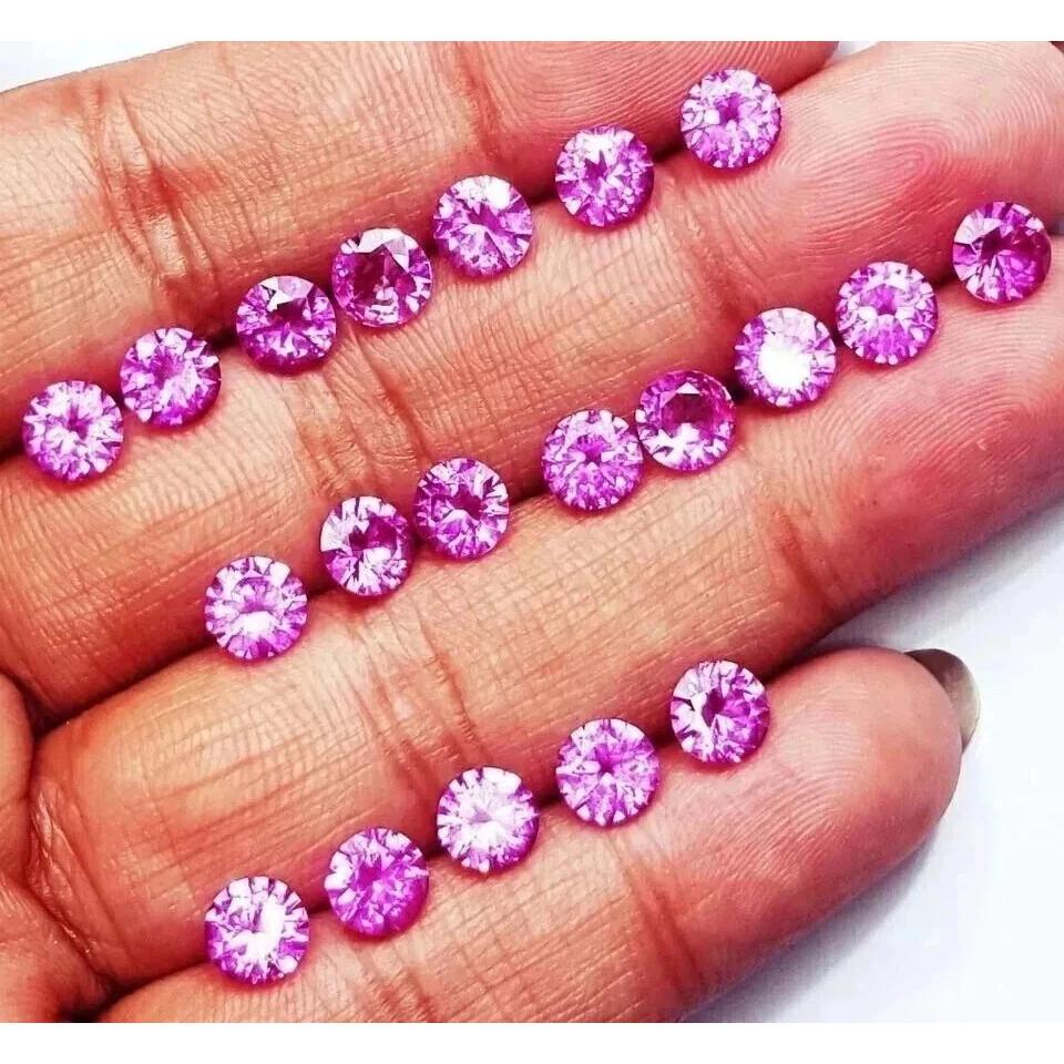 80 Ct Natural Pink Sapphire 7-8 Pcs Certified Loose Gemstone Round Cut Lot+Gift