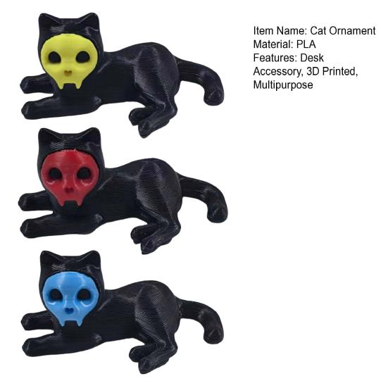 Cat Pen Holder 3D Printed Black Cat Ornament Cat Figurine with Detachable Skull Mask for Home Office Desk Halloween Decoration
