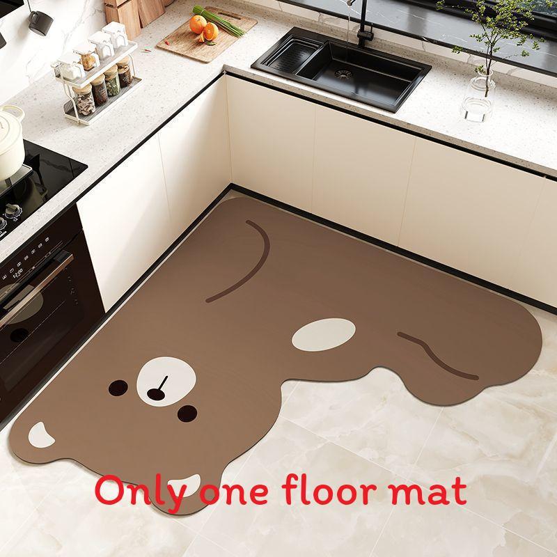 Cartoon Animal Kitchen Mat With Water Absorption Nonslip Silicone Diatom Mud For Home And Cooking Use
