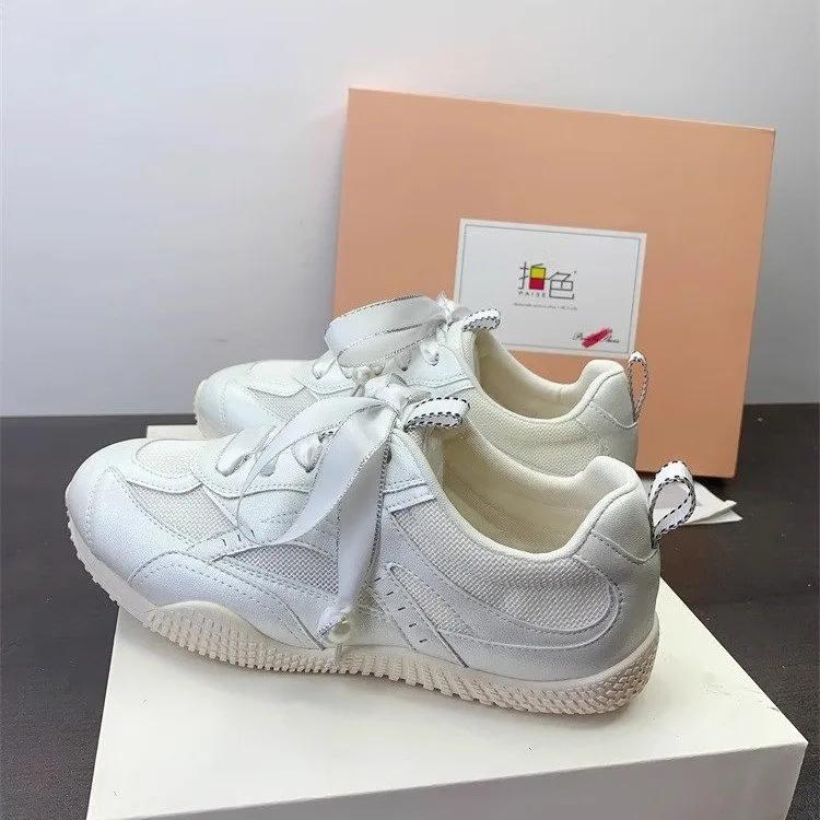 New Leather Women Sneakers Lace Up Mesh Breathable Flat Casual Shoes Silver Flats Spring Autumn Shoes