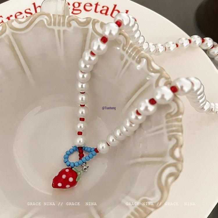 **Kissy! Strawberry Pearl Choker - 2025 New Sweet Style for Women**