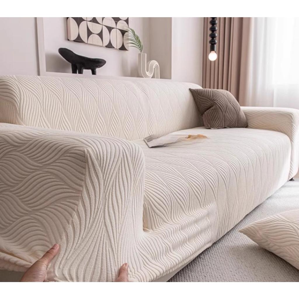 Jacquard Velvet Gestreept Bankovertrek, Elastische Stretch Beschermhoes, Decoratie in Woonkamers, Slaapkamers en Kantoren - Duurzaam en Antislip