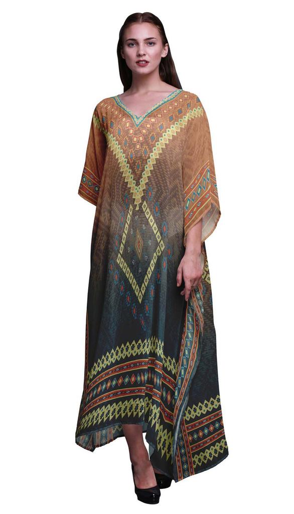 Phagun Aztec Geometric Long Caftan Maxi Dress Beach Swimwear Cover Up Womens