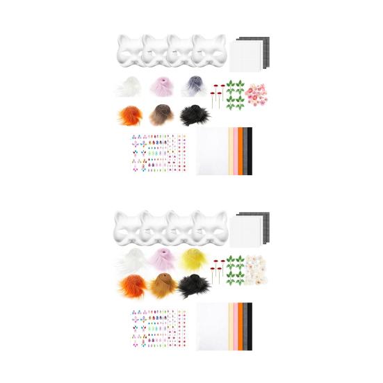 DIY Therian Maskesett Blank Katt Rev Maske med Filtstoffark Fuskepels Øyenett Pelsdyr Dyrekostyme Maske for Halloweenfest Cosplay
