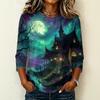 Women's Casual Crew Neck Three Quarter Sleeve Halloween Print T Shirt Top Lightweight Comfortable Fit Suitable for Daily Wear