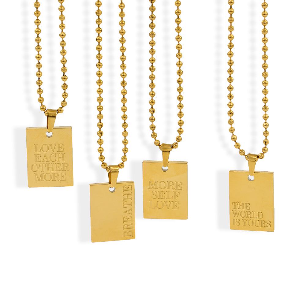 English Letter Square Pendant Stainless Steel Necklace - Vacuum Color Retention YS21