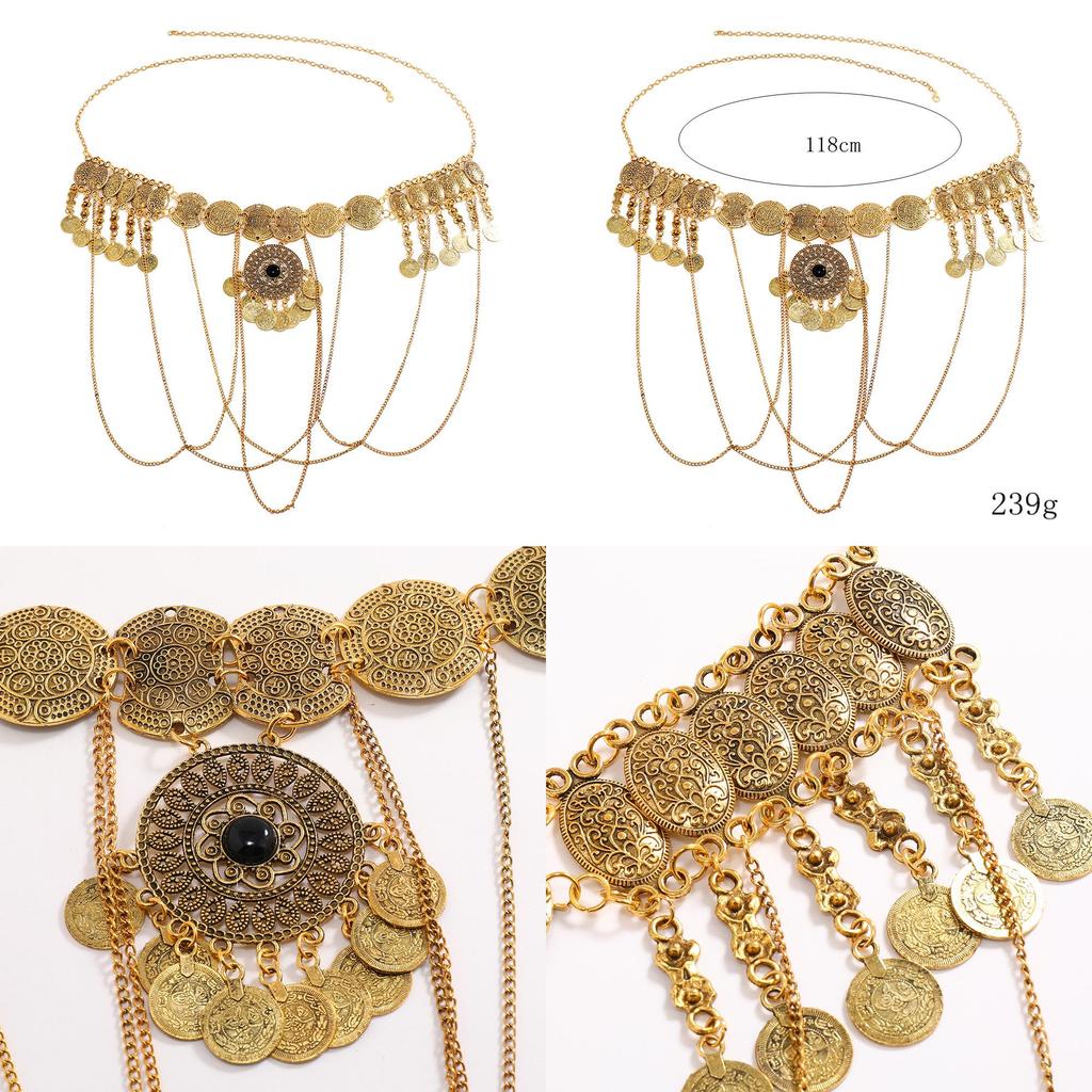 Retro Metal Waist Chain With Chain Link Tassels And Circular Elements Ideal For Formal Summer Wear For Women