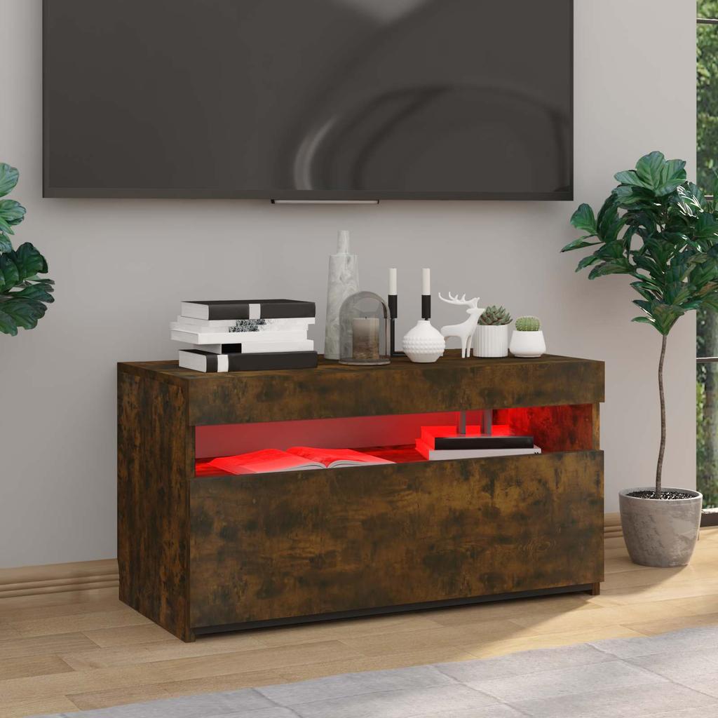 TV Stand with LED Lights Smoked Oak 75 x 35 x 40 cm