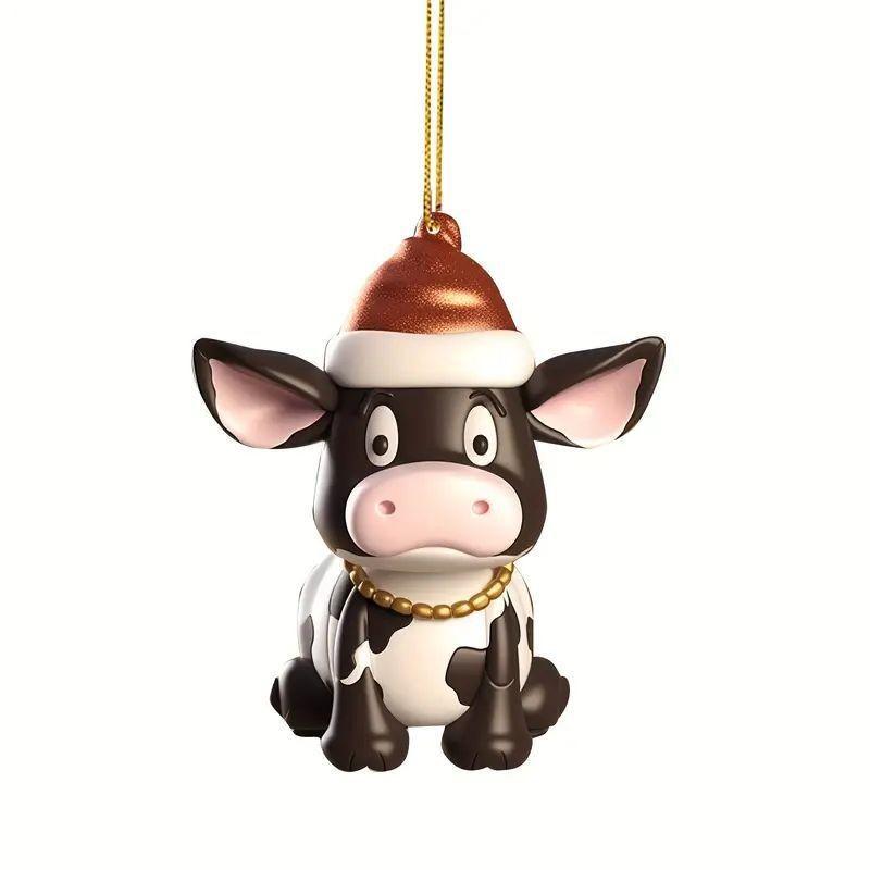 Bunter Cartoon Kuh Acrylanhänger für festliche Autoinnendekoration