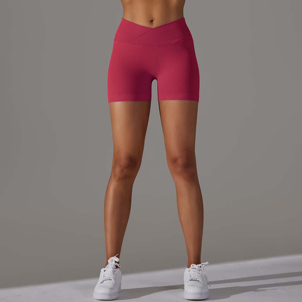 High Elastic Seamless Yoga Shorts: Waist-Slimming, Hip-Lifting, Moisture-Wicking with Crossover Waistband