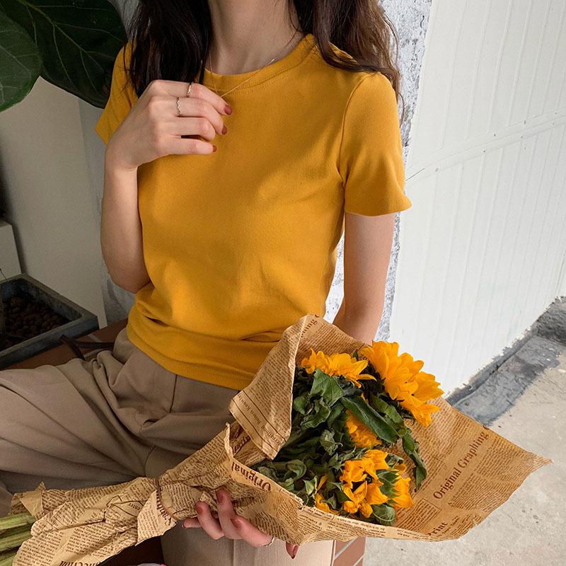 

2022 Korean Style Women s Short Sleeve Candy Color T-shirt - Versatile & Trendy Round Neck Top L