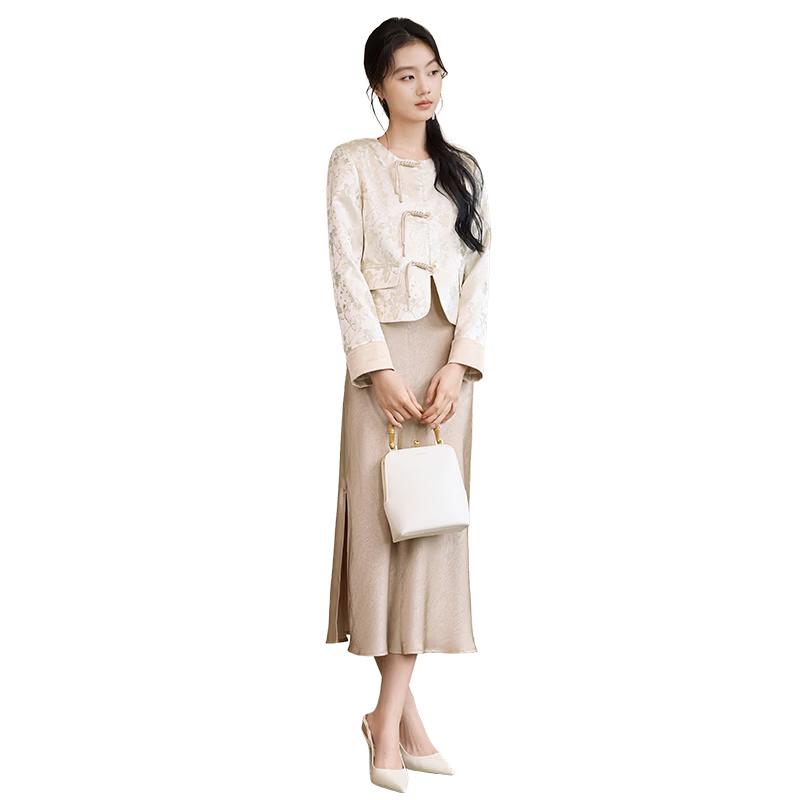 

Xiangying New Chinese Style Jacquard Knot Button Jacket L