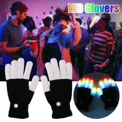 1 Pair Glowing Gloves LED Light Up Finger Gloves with 7 Color Dynamic Light Mode Breathable Flashing Rave Party Gloves for Adults Teens