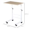 Side Table Height-Adjustable Coffee Table Mobile End Table with Wheels Locking Brakes C-Table Particleboard Steel Iron Plastic White Maple Color 60 x