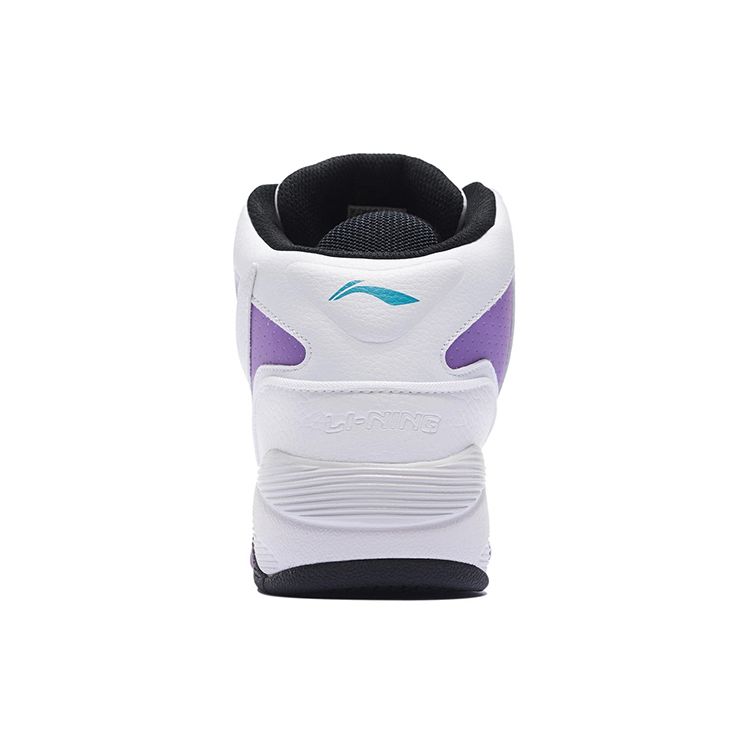 Li Ning Leather Shock Absorbing Non-Slip Wear-Resistant High-Top Retro Basketball Shoes Women sneakers White Purple ABCS066-1