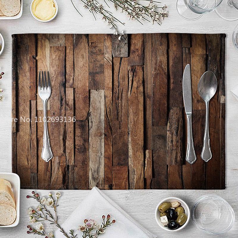 Plate Mat Place Mats Imitation Wood Grain Placemat Linen Pad 40*30cm For Dining Table Mat Non Slip Placemats Bowl Coaster