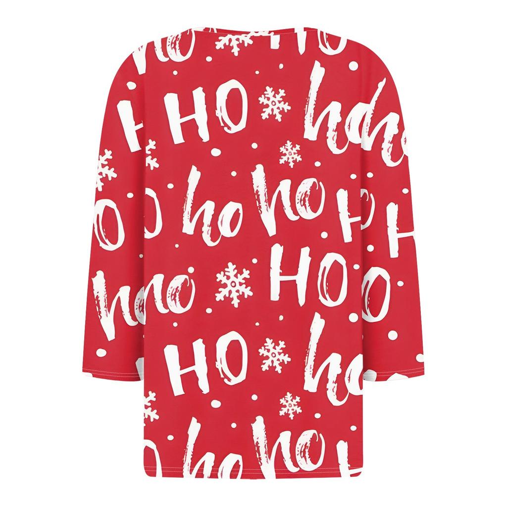 Dámské tričko Tričko Vánoční potisk Tlačítko 3/4 rukáv Denní víkend Móda Basic s výstřihem do V Regular Top