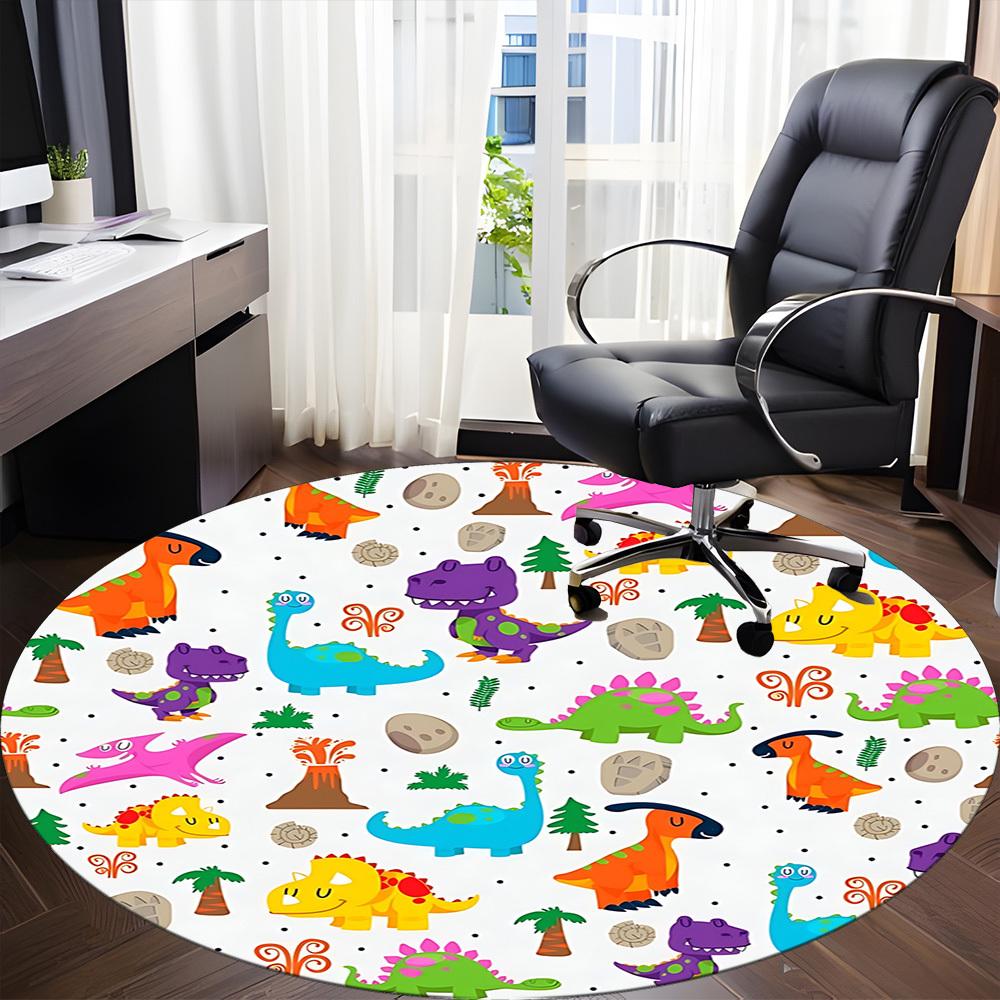 1pc Dinosaur Pattern Chair Carpet for Office, Round Polyester Mat, Indoor Decor for Office, Easycare Fabric, Washable Non-slip Area Carpet