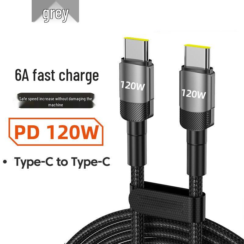 120W Dual Type-C Fast Charging Cable for Apple 15/16, Huawei Laptops, Car Chargers, 6A.
