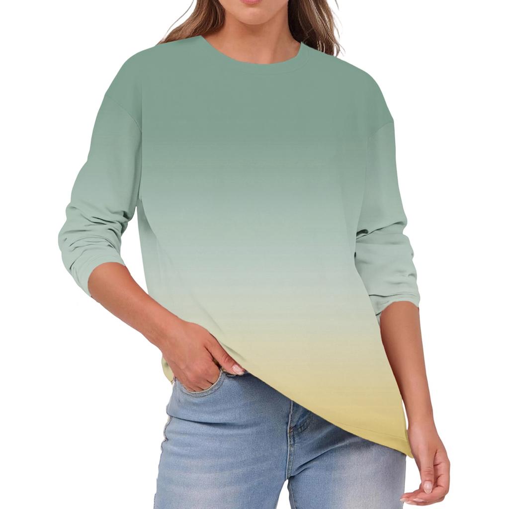 Women's Fashionable Casual Round Neck Color Long-sleeve Top