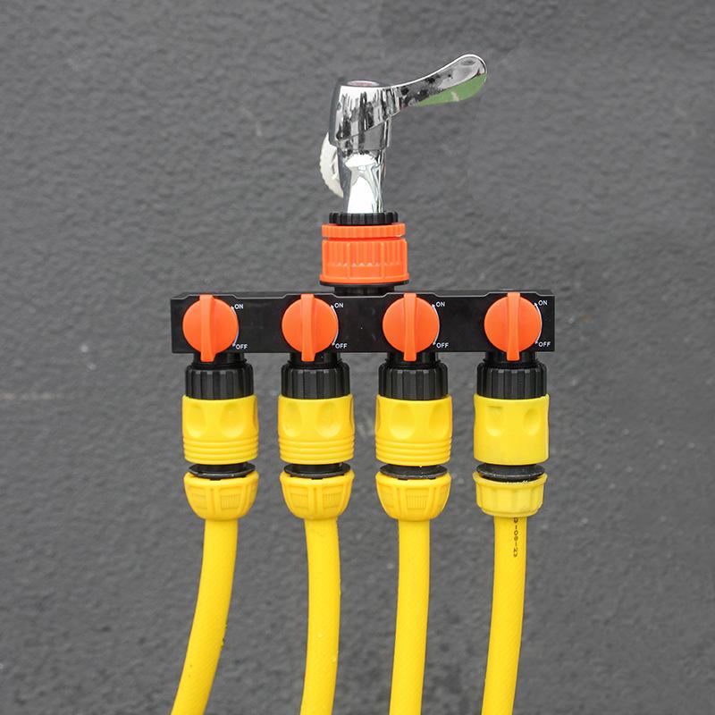 Home Garden 4-Way Water Connector with Switch Valve Faucet Quick Connect.