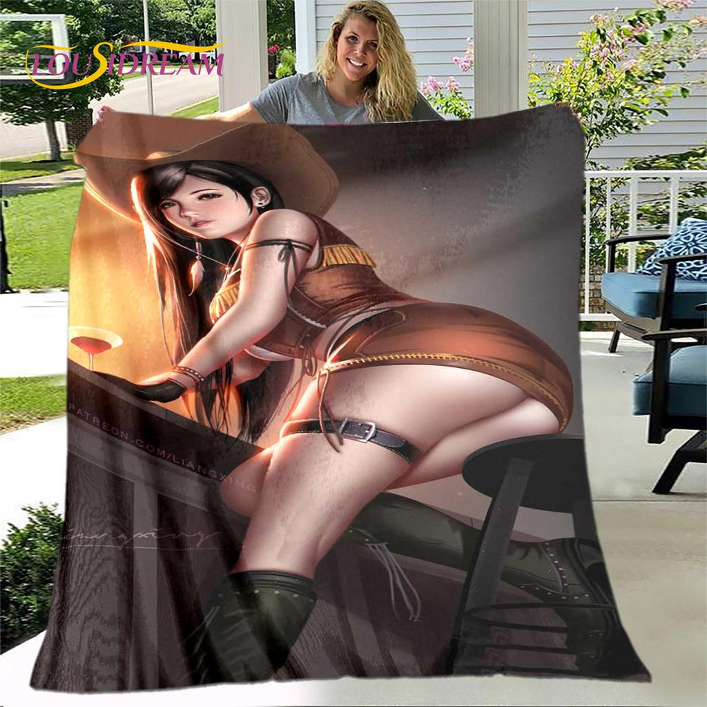 Tifa Aerith Sexy Girl Lace Anime Soft Plush Blanket,Flannel Blanket Throw Blanket for Living Room Bedroom Bed Sofa Picnic Cover