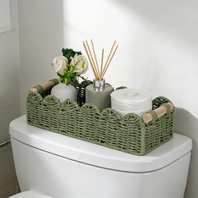 Handgewebter Aufbewahrungskorb Handgefertigter Muschelkorb mit Holzgriffen Rustikaler Toilettenpapier-Aufbewahrungskorb für Badezimmer Schlafzimmer Aufbewahrung