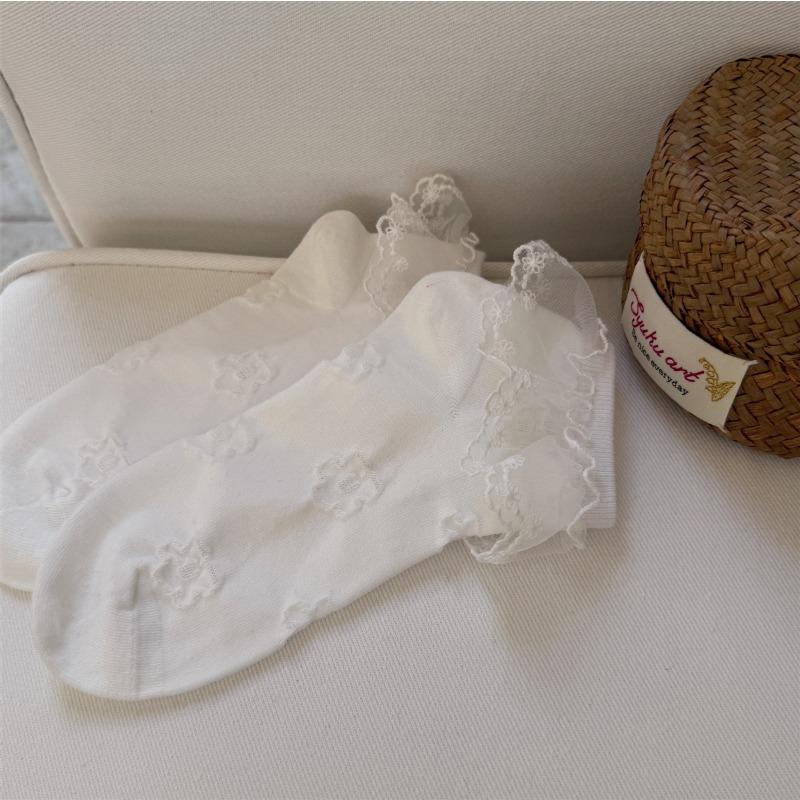 

Girls Spring and Summer Lace Lace Breathable Small Floral Socks 1 pair білий