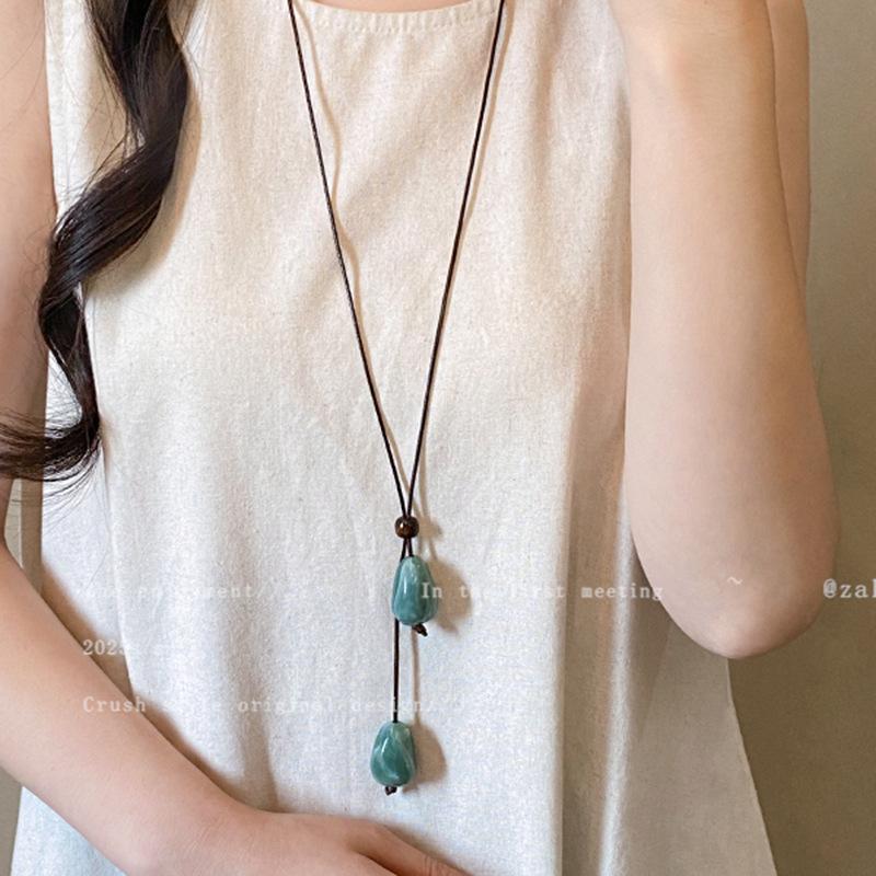 Новое китайское длинное керамическое ожерелье женское ретро этнический стиль цепочка для свитера аксессуары простое ожерелье на ключицу