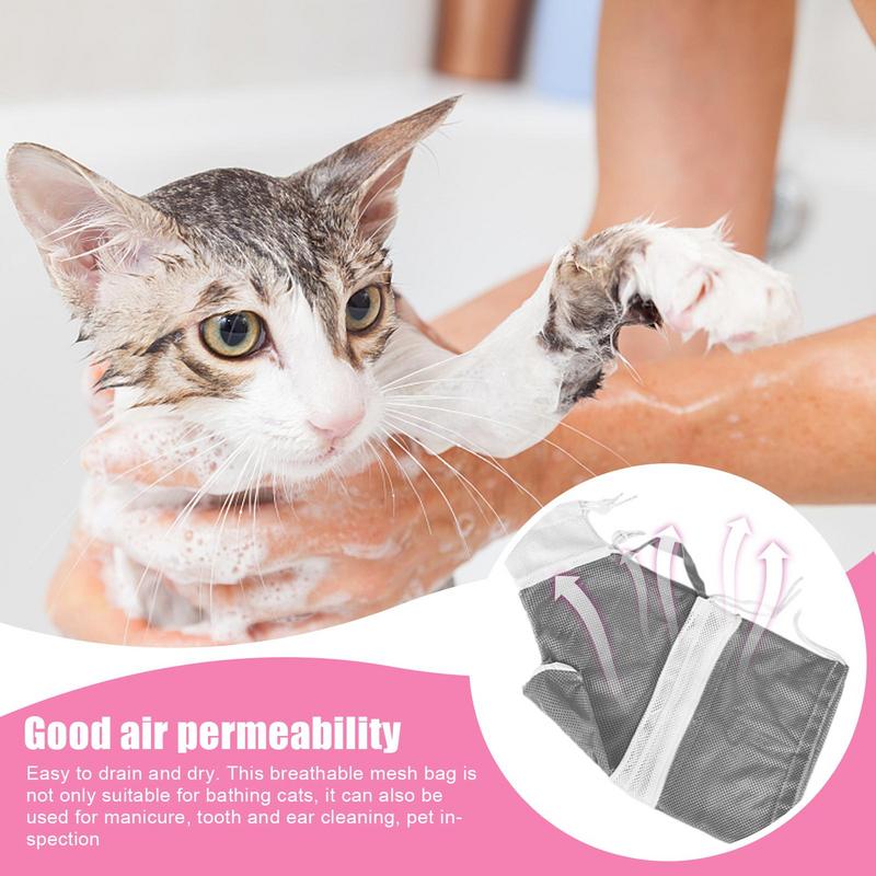 Cats Shower Net Bag Breathable Anti Scratch Cat Bathing Bag Loose And Removable Pet Grooming Bath Bag For Bathing Daily Clean