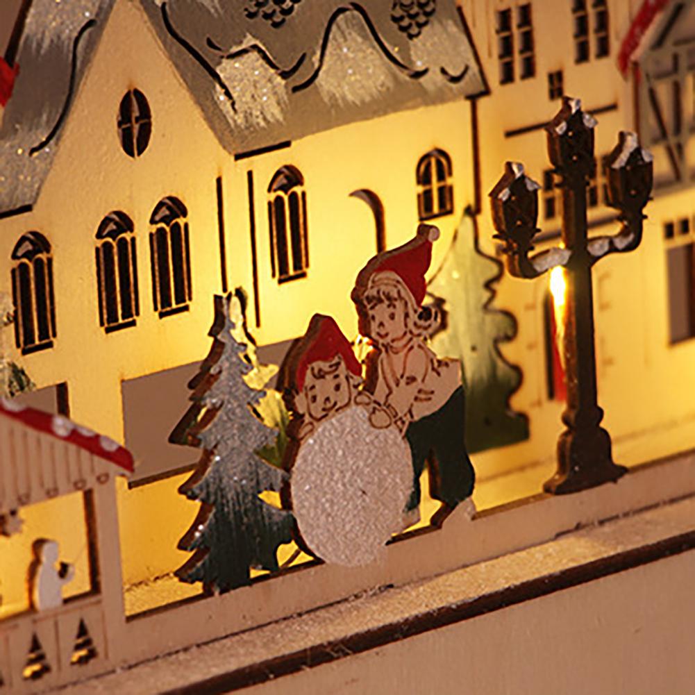 Wood Bridge Village LED Wooden Ornaments Collectible Christmas Decorations Battery Operated Gifts For Holidays Festivals