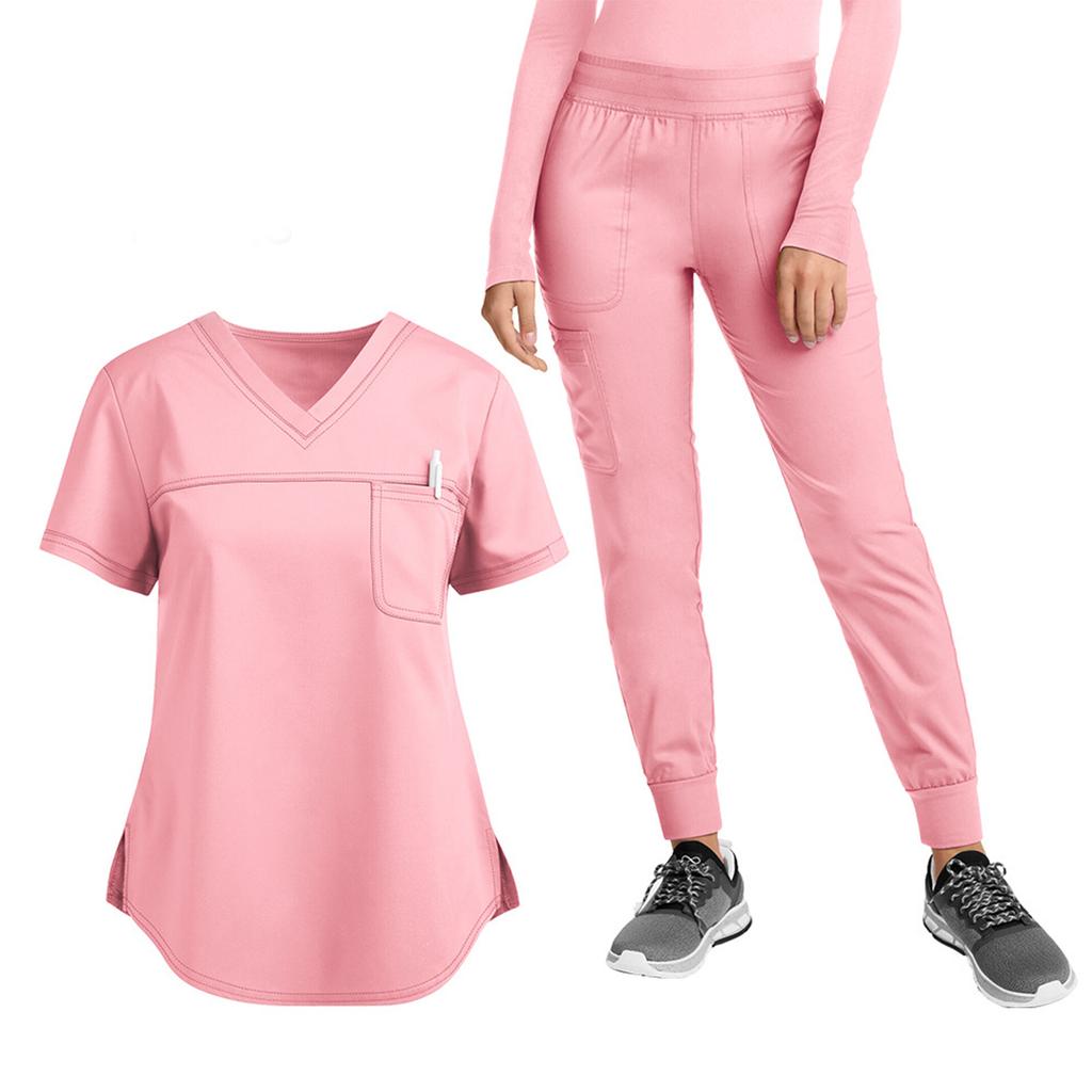 Women's Loose And Comfortable V-neck Short Sleeved Workwear With Top And Beauty Suit Set