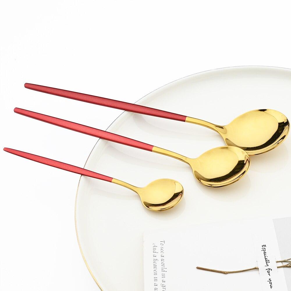 1pcs Dinnerware Mirror Stainless Steel Cutlery Set Red Gold Flatware Set Dessert Knife Spoons Forks Silverware Kitchen Tableware Set