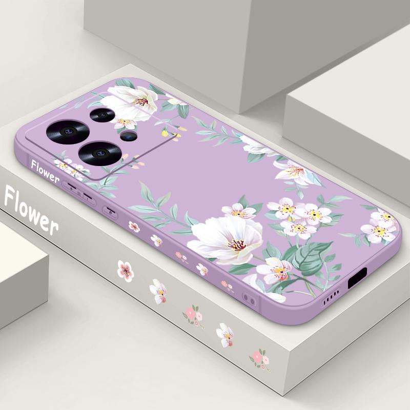 Coque fine mate à imprimé floral uni pour Xiaomi 13T Pro, Poco F6, X6, X5, Redmi Note 14 Pro, 13, 12, 11, avec cordon, en TPU souple et antichoc