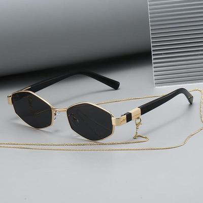 Women's Fashion Polygon Sunglasses with Chain - European and American Style