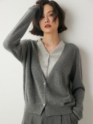 Kaschmir-Cardigan mit V-Ausschnitt: Weicher, im französischen Stil gestrickter, lockerer Damenpullover für Herbst/Winter