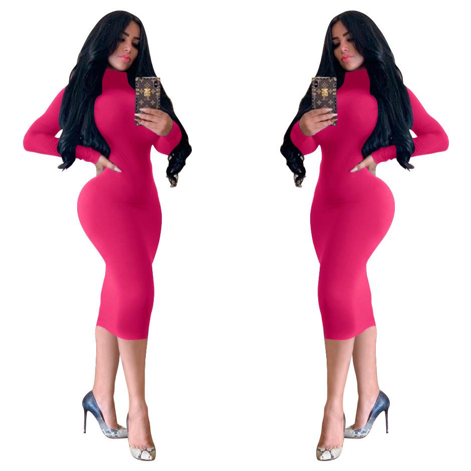 Jesienno-zimowa sukienka bodycon z polaru z wysokim dekoltem: Seksowny, Dopasowany krój