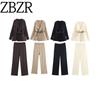 Za Autumn New Women Clothes 2025 Western Style Configuration Belt V-neck Knit Cardigan Outerwear Casual Trousers Set