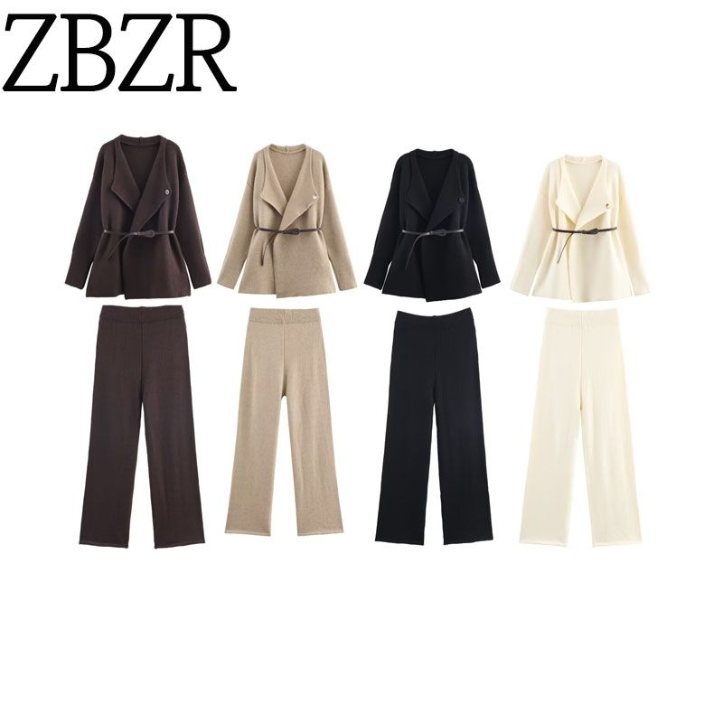 Za Autumn and Winter New Arrivals Women's Clothing Zr European and American Style with Belt V-Neck Knitted Cardigan Jacket Casual Pants Suit