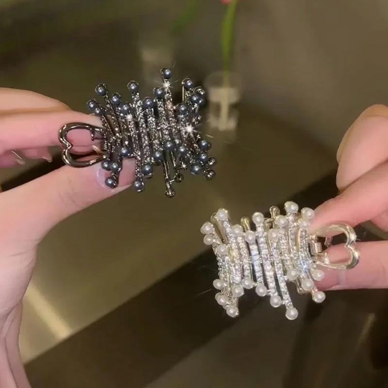 Simulated Pearl Small Claw High Ponytail Hairpins Fashion Rhinestone Shark Clips For Women Thick Long Hair Accessories