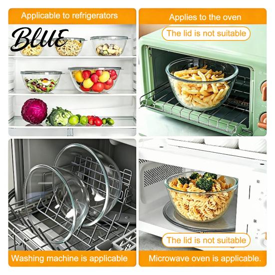 Salad Bowl with Lid Glass Lid Heat Resistant 4500ml Capacity Container