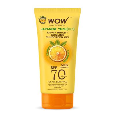 WOW Skin Science Japanese Yuzu + Vitamin C with 5 Ceramides Dewy Bright Sunscreen Gel | SPF 70 PA++++ 500x Vitamin C | Quick Absorption | No White