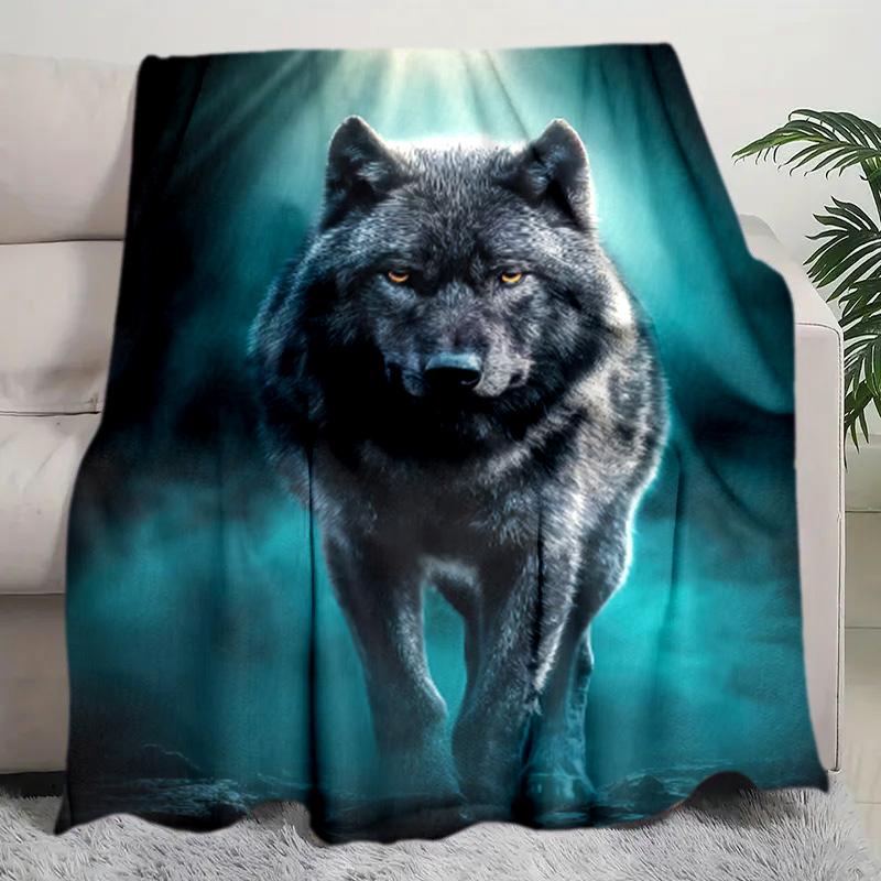 1PC Black White Wolf Contrast Plush Blanket Suitable All Seasons Soft Comfortable Sofa Office Outdoor Travel Home Use