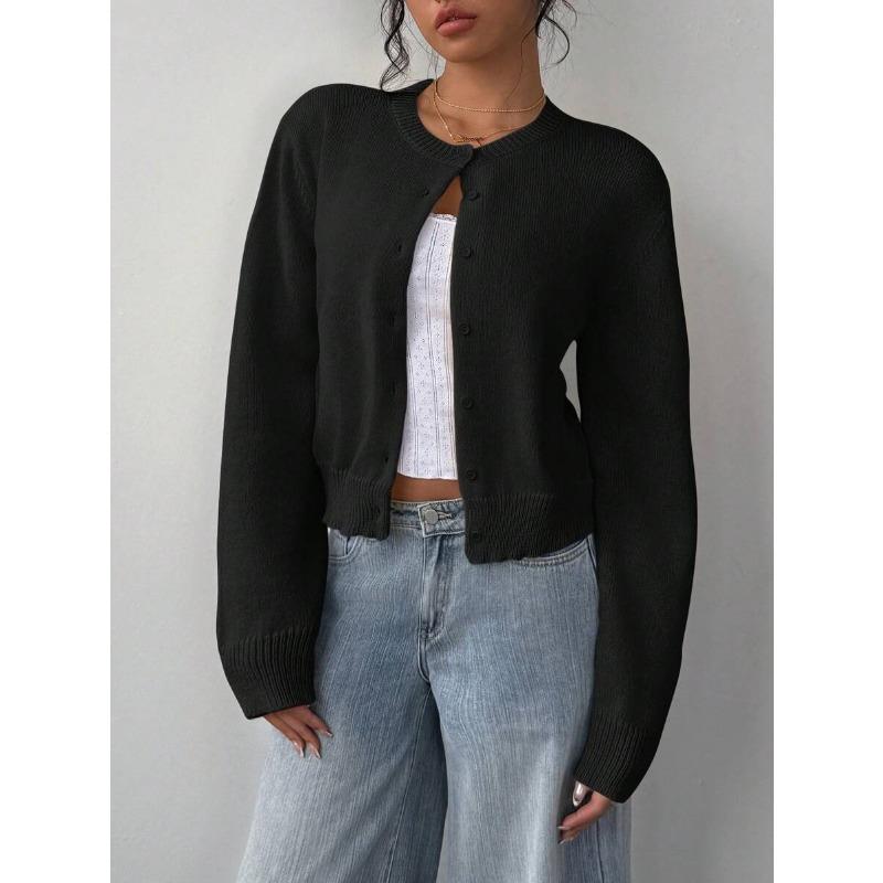 Women S Long Sleeve Knit Cardigan Sweater Short Length Loose Fit