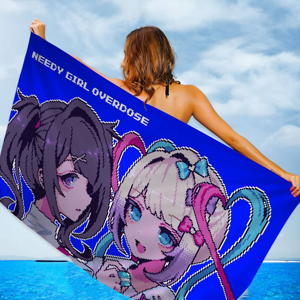 Psychological Visual Game NEEDY GIRL OVERDOSE Big Microfiber Beach Towels Quick Dry Towel Sand Beach Towels Pool Towel