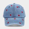 Women Baseball Cap Denim Red Heart Embroiderey Cotton Soft Top Jeans Blue Classic Hats