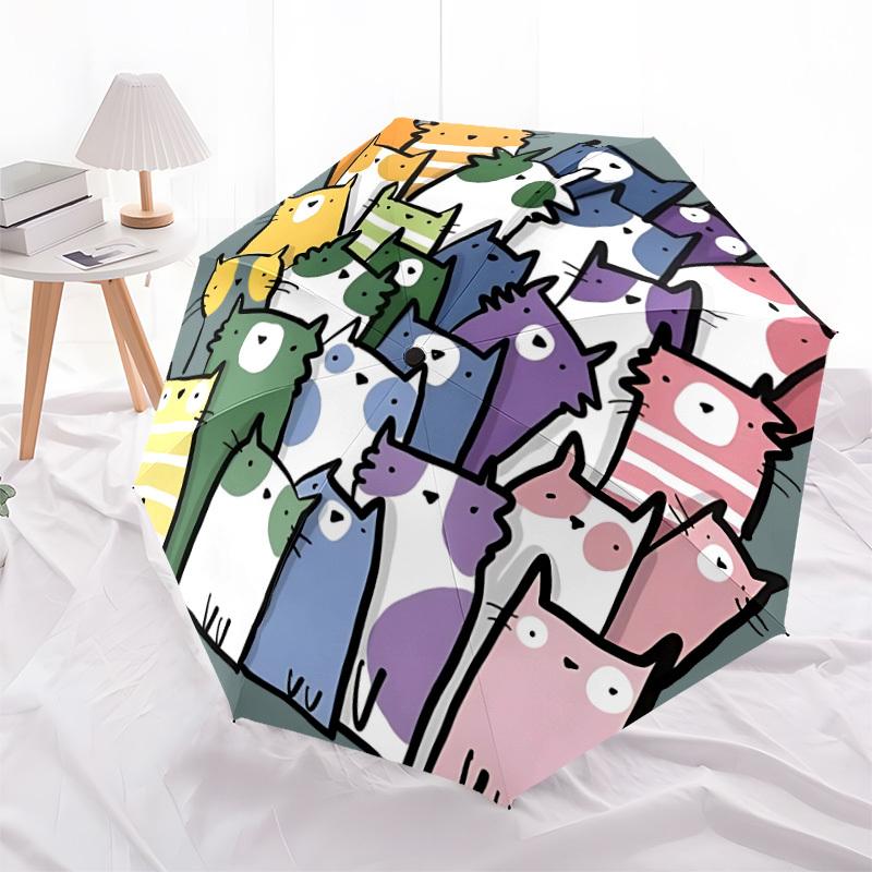 1pc Cat Pattern Automatic Folding Umbrella with 8-Rib Windproof Design, Portable Foldable Sunshade Umbrella For Halloween, Christmas Gifts120