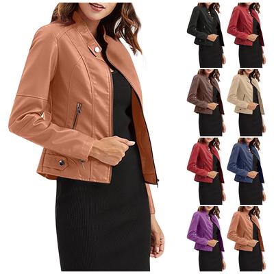 Jachetă subțire pentru femei Îmbrăcăminte de motocicletă pentru femei, jachetă de piele cu guler în picioare